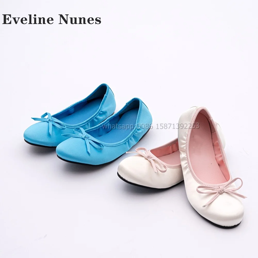 Голубые плиссированные туфли-лодочки с бантом и круглым носком однотонные