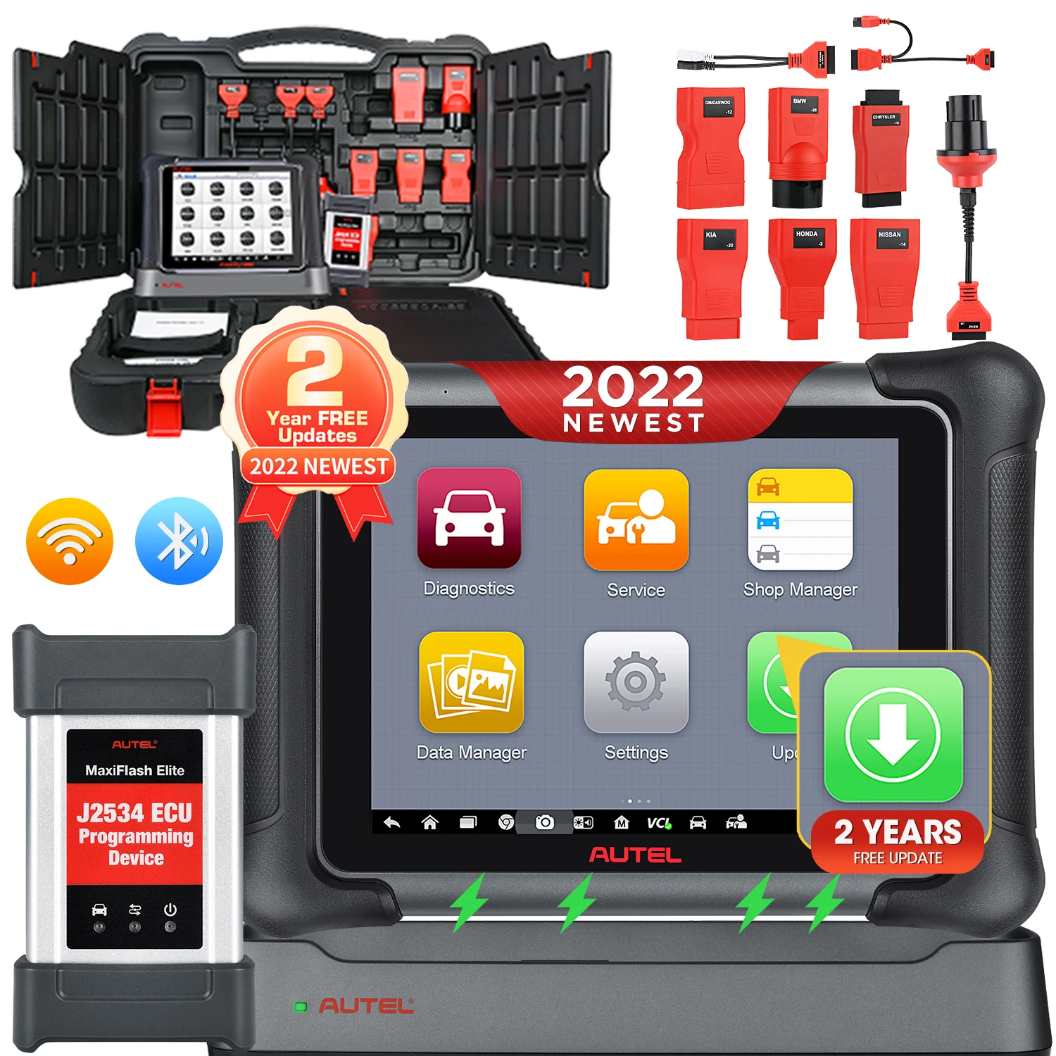 

Autel Maxisys EliteII OBD2 сканер J2534 VCI считыватель кодов и программирования ECU Инструмент для сканирования двунаправленное управление PK Elite