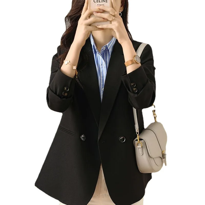 Coffee Suit Jacket Women's Spring Autumn Large Casual Jacket Loose Professional Sstitching Small Suit