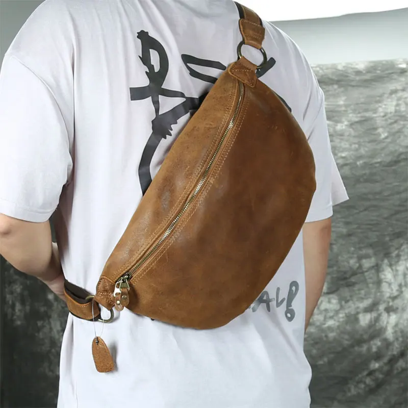 

Новые мужские кожаные поясные сумки, большие поясные сумки из воловьей кожи Crazy Horse, Мужская поясная сумка через плечо для мотоциклистов
