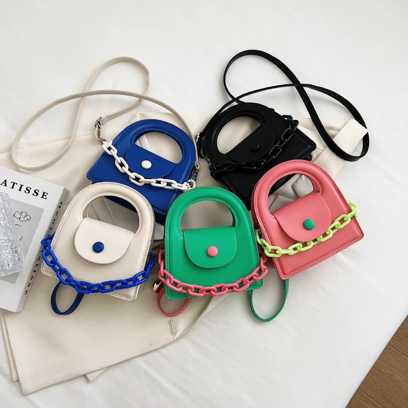 Contrasting Colors Mini PU Leather Shoulder Crossbody Bags for Women Fashion Brand Designer Ladies Handbags 2023 Candy Chain