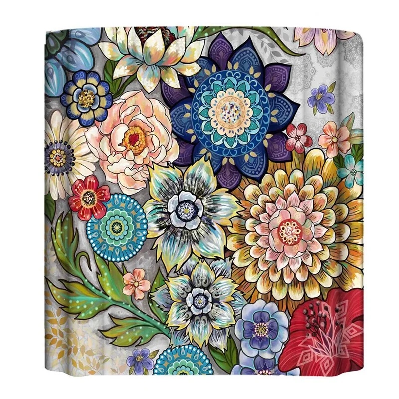 

2X Bohemian Big Flower Series 3D Digital Printing Polyester Waterproof Shower Curtain