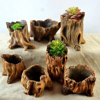 creative retro imitation wooden pile root wood tree head flower pot succulent micro landscape plant cement flower pot