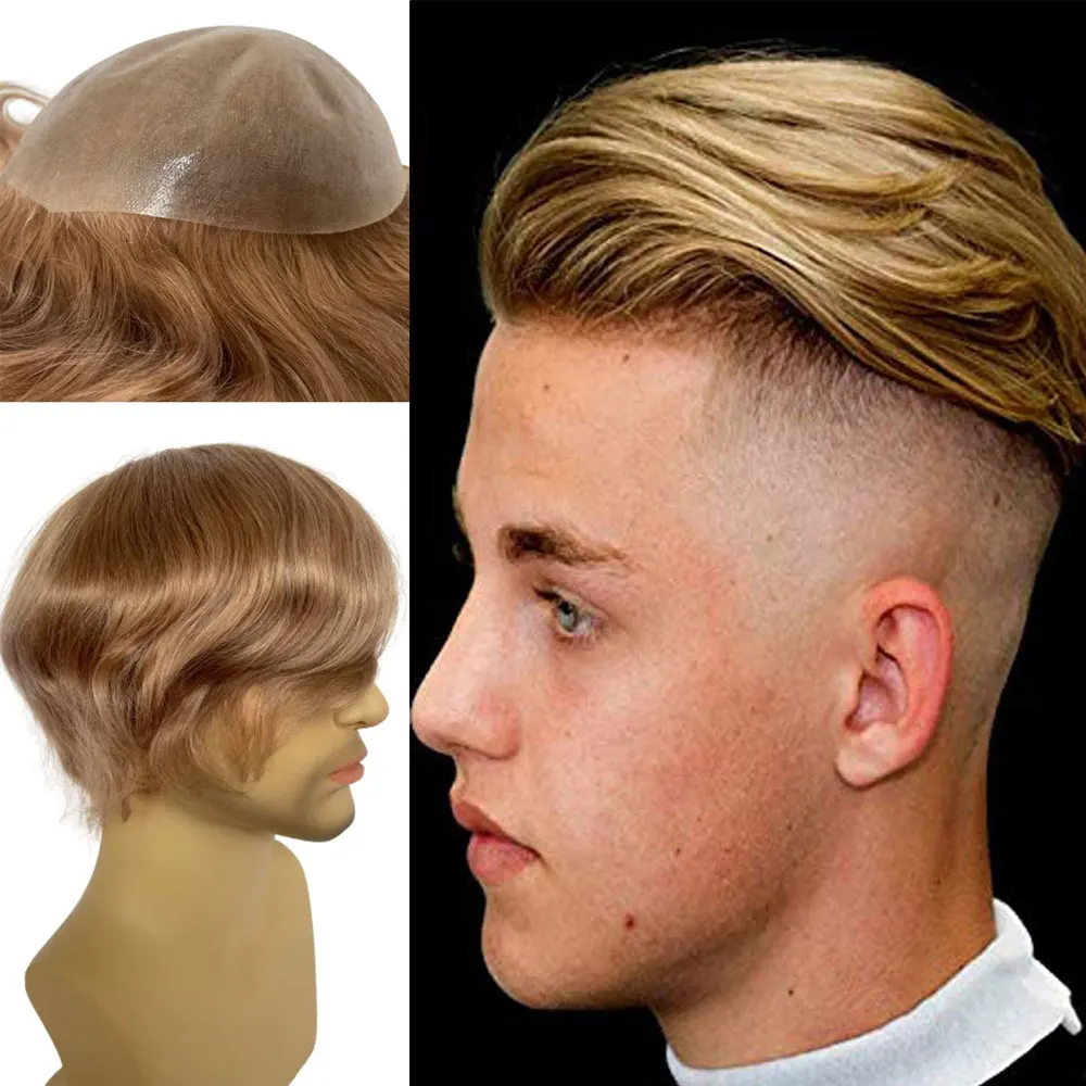 Мужской супертонкий парик на основе кожи натуральная линия волос V-образная