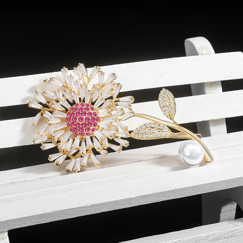 YYSuniee броши с кубическим цирконием и стразами в виде одуванчика для женщин брошь