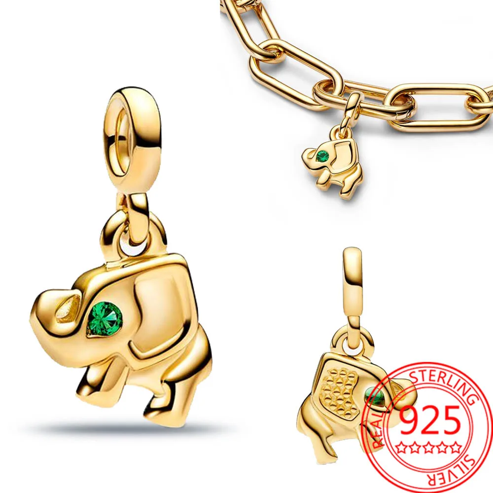 

ME Series Pendant Fit Pandora ME Bracelet 14K Gold Elephant Mini Dangle Charm Sparkling 925 Sterling Silver Jewelry Gift
