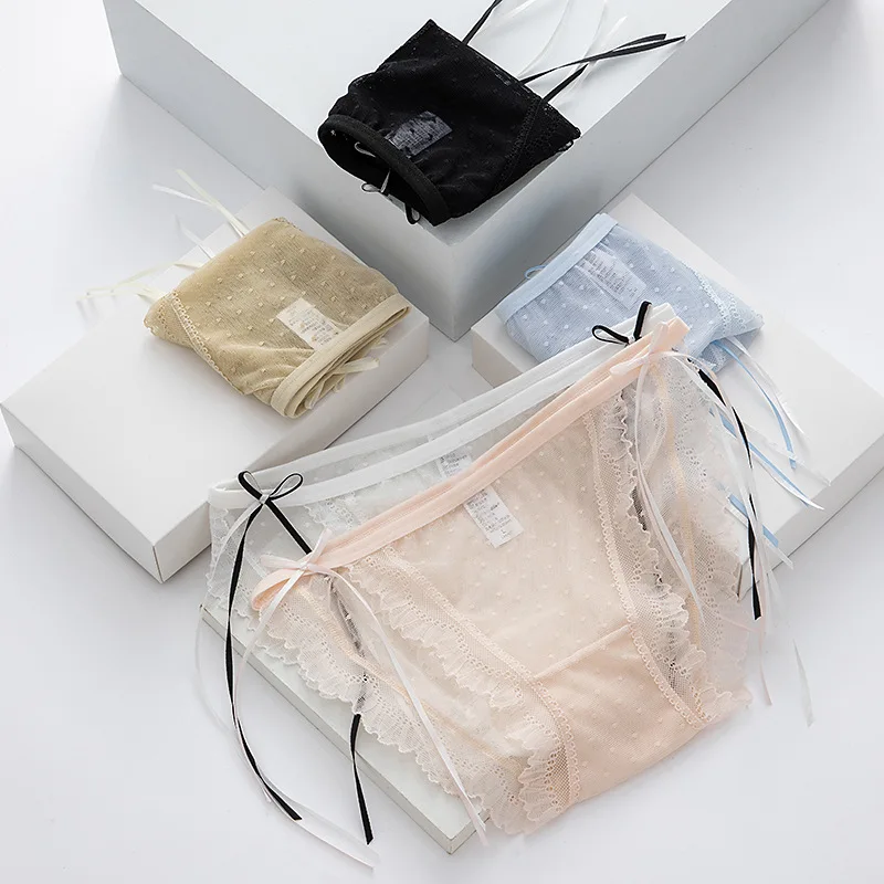 

Lightweight Breathable Lace Ribbon Multiple Colour Panties for Women Girl Student Cotton Crotch Mid Waist Panties Wholesale