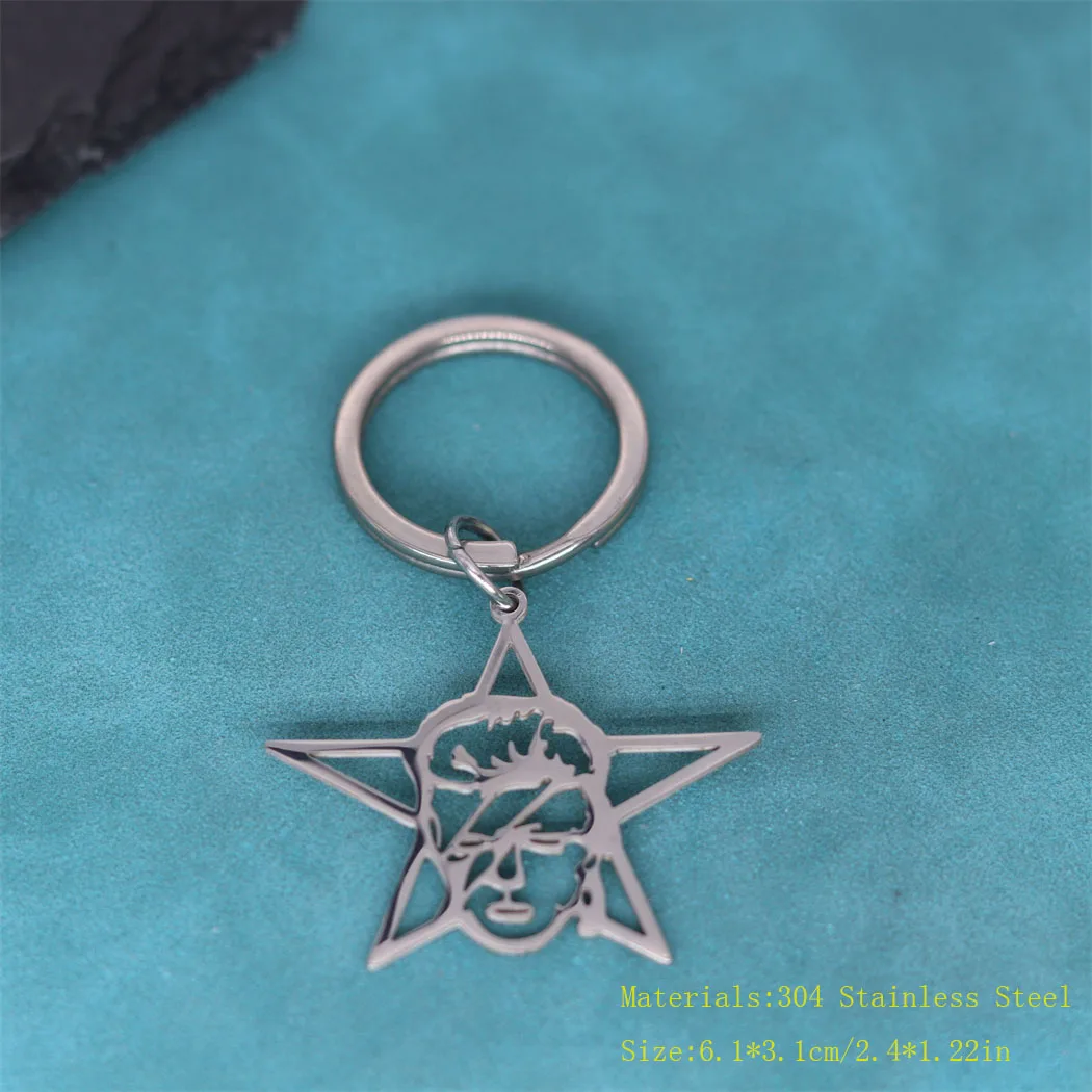 David Robert Pendant Stainless Steel Keychain For Men Women Famous Ziggy Stardust Logo Jones Sign Symbol Jewelry Birthday Gift images - 6