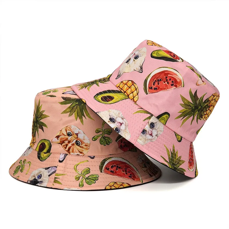 

2022 Cotton Fruit Print Bucket Hat Fisherman Hat Outdoor Travel Sun Cap For Men And Women 144