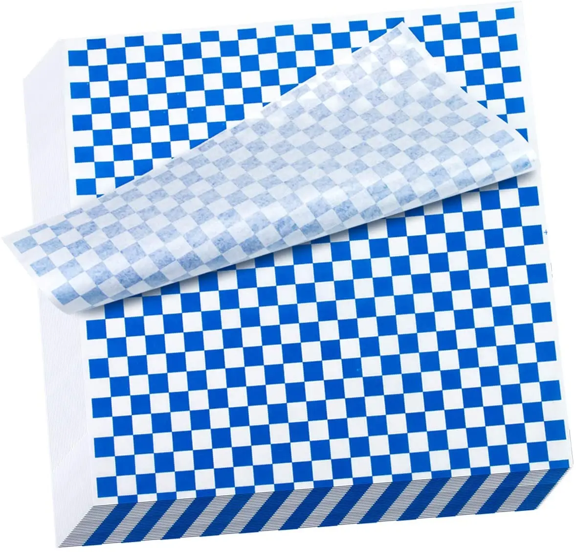 

hslife 100 sheets blue and white checkered dry waxed deli paper sheets paper liners for plastic food basket wrapping bread and s