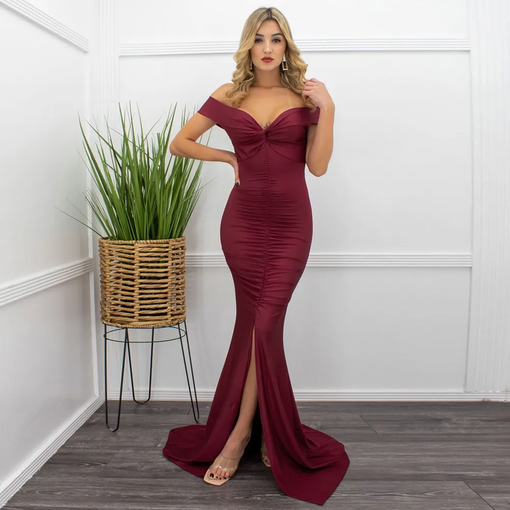 

Elegant Party Evening Dress Women's 2022 Summer New Sexy V-Neck Backless Slim Fit Slit Long Maxi Dresses Fashion Ladies Robes