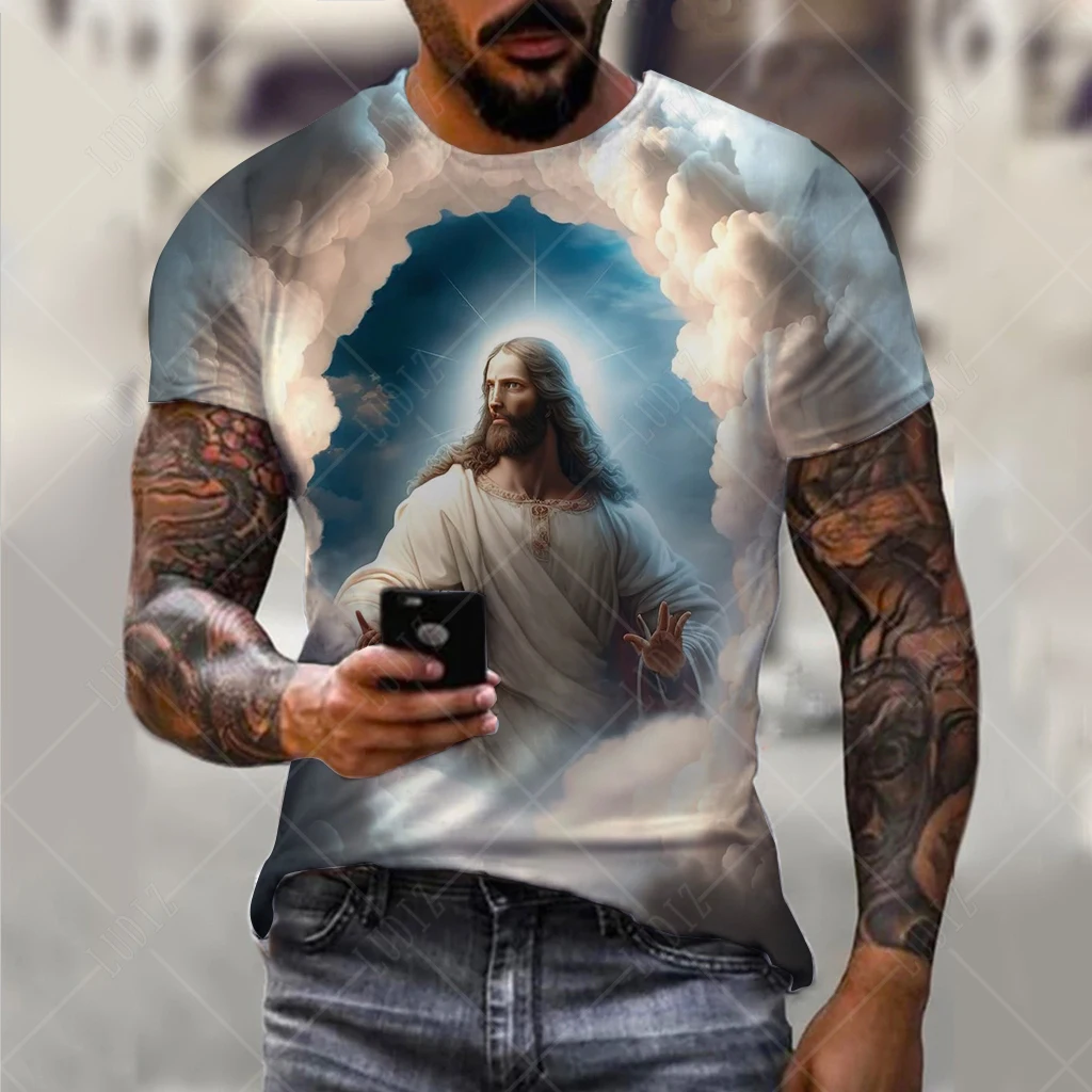 

Men's T-shirt Jesus Printed Short Sleeve Christianity Pray Tops Tees Fashion O-neck T Shirt Christmas Eve Anniversary Clothing