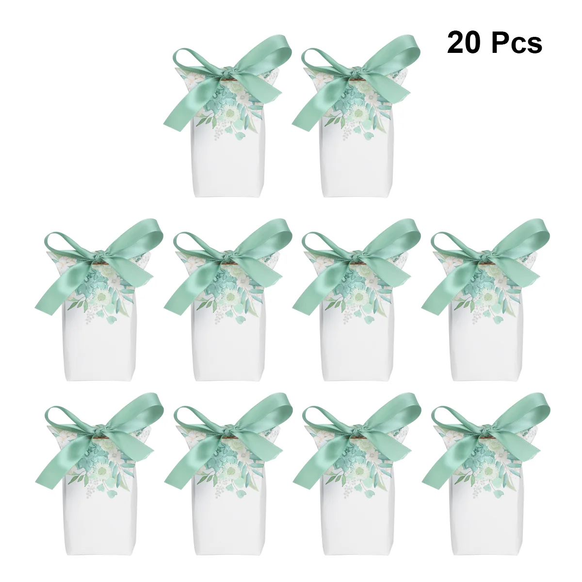 

20pcs European Style Creative Candy Gift Box Fashion Packing Case for Wedding Party (Green Sakura, With Ribbon)