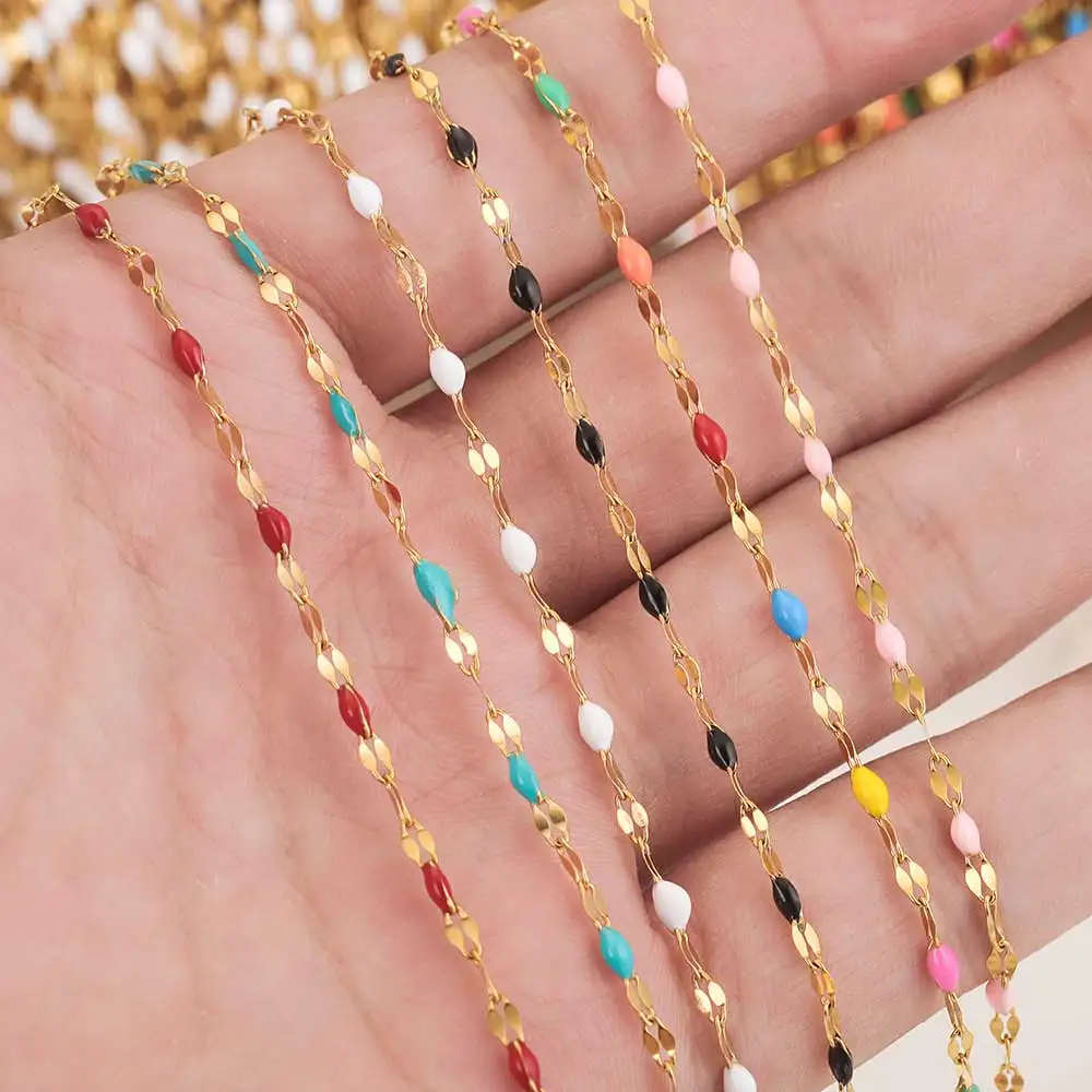 

2 Meter Stainless Steel Color Enamel Lip Bead Chain for DIY Bracelet Necklace Jewelry Making Supplies Material Wholesale