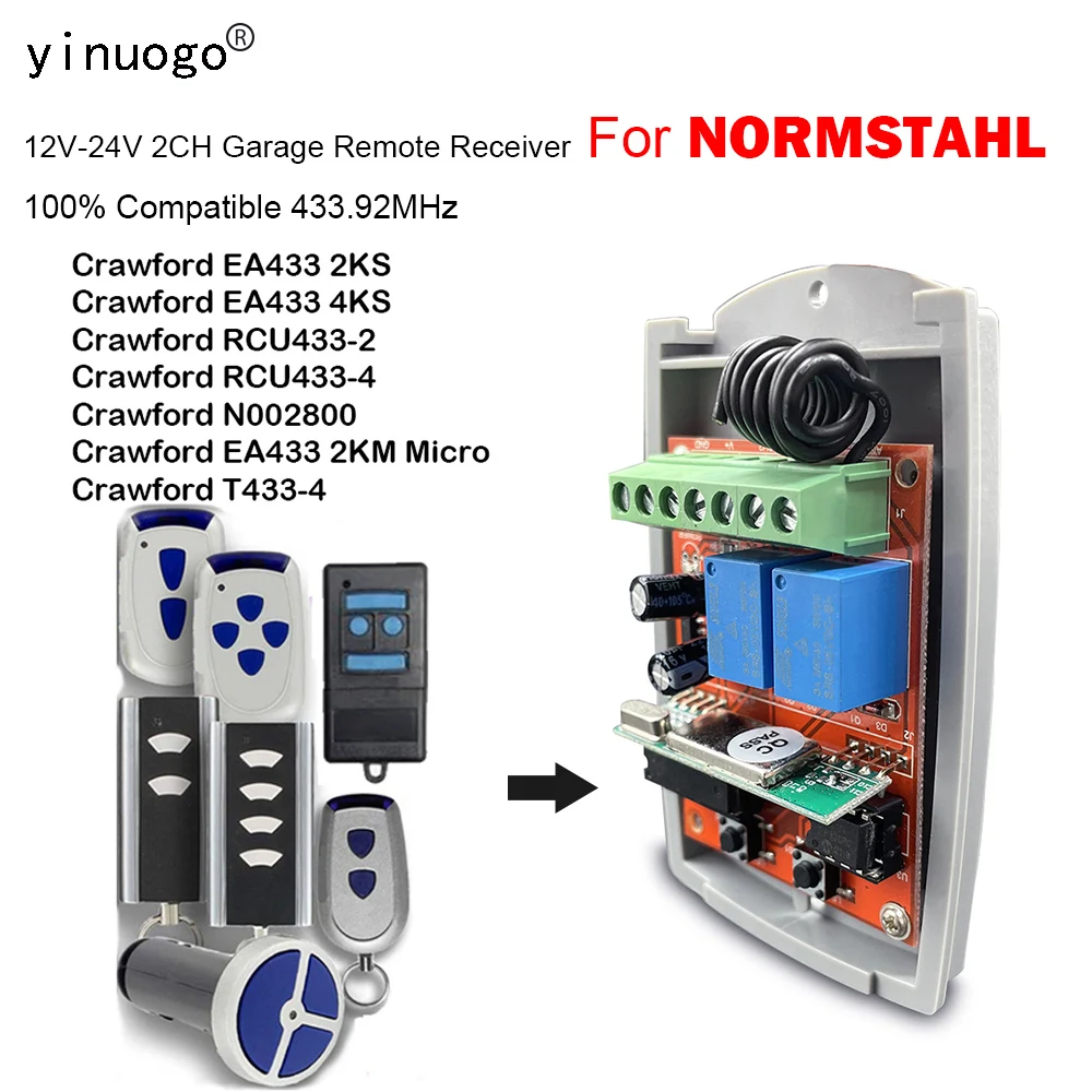 

NORMSTAHL Crawford EA433 2KS 4KS 2KM Micro RCU433-2 RCU433-4 Garage Remote Control Receiver 433.92MHz N002800 T433-4 Receiver