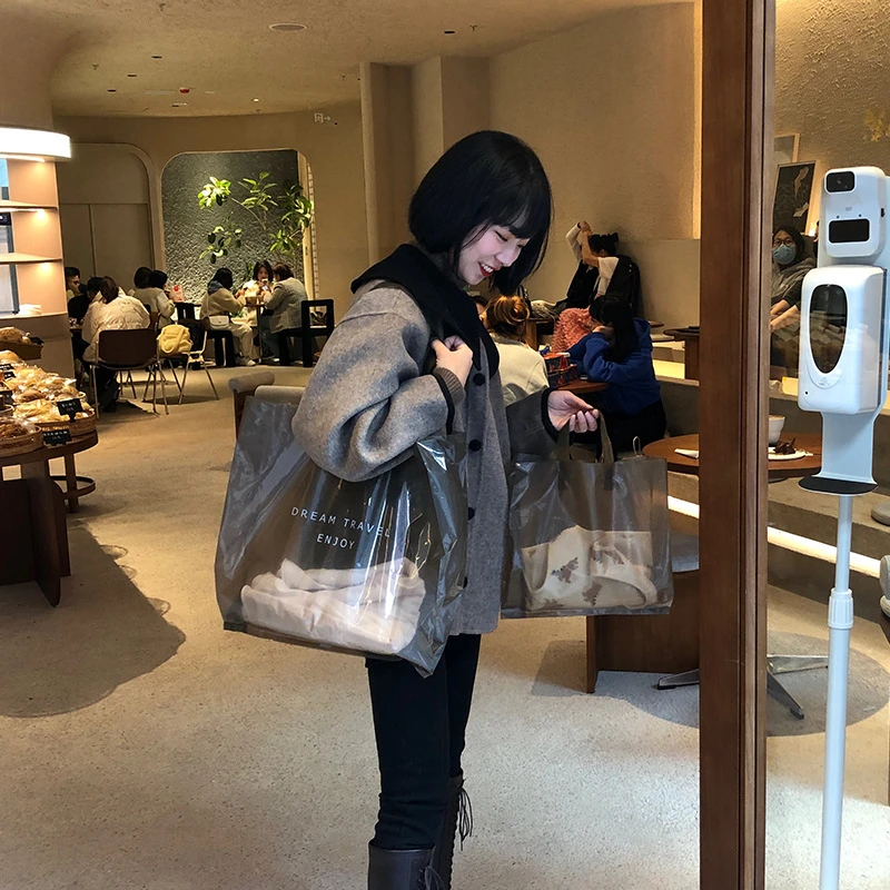 StoBag 50 шт. Прозрачная черная сумка-тоут для покупок пластиковая сумка упаковки