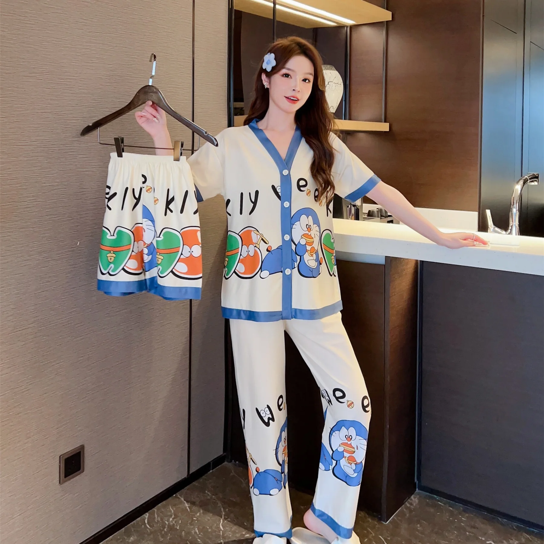 3pcs/lot 2023 New Home Furnishing Three Piece Set Cotton cartoon printed spring/summer thin pajamas