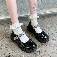 rhinestones mary jane shoes girl lolita 2022 new platform mid heel jk uniform patent leather shoes student cosplay shoes pumps