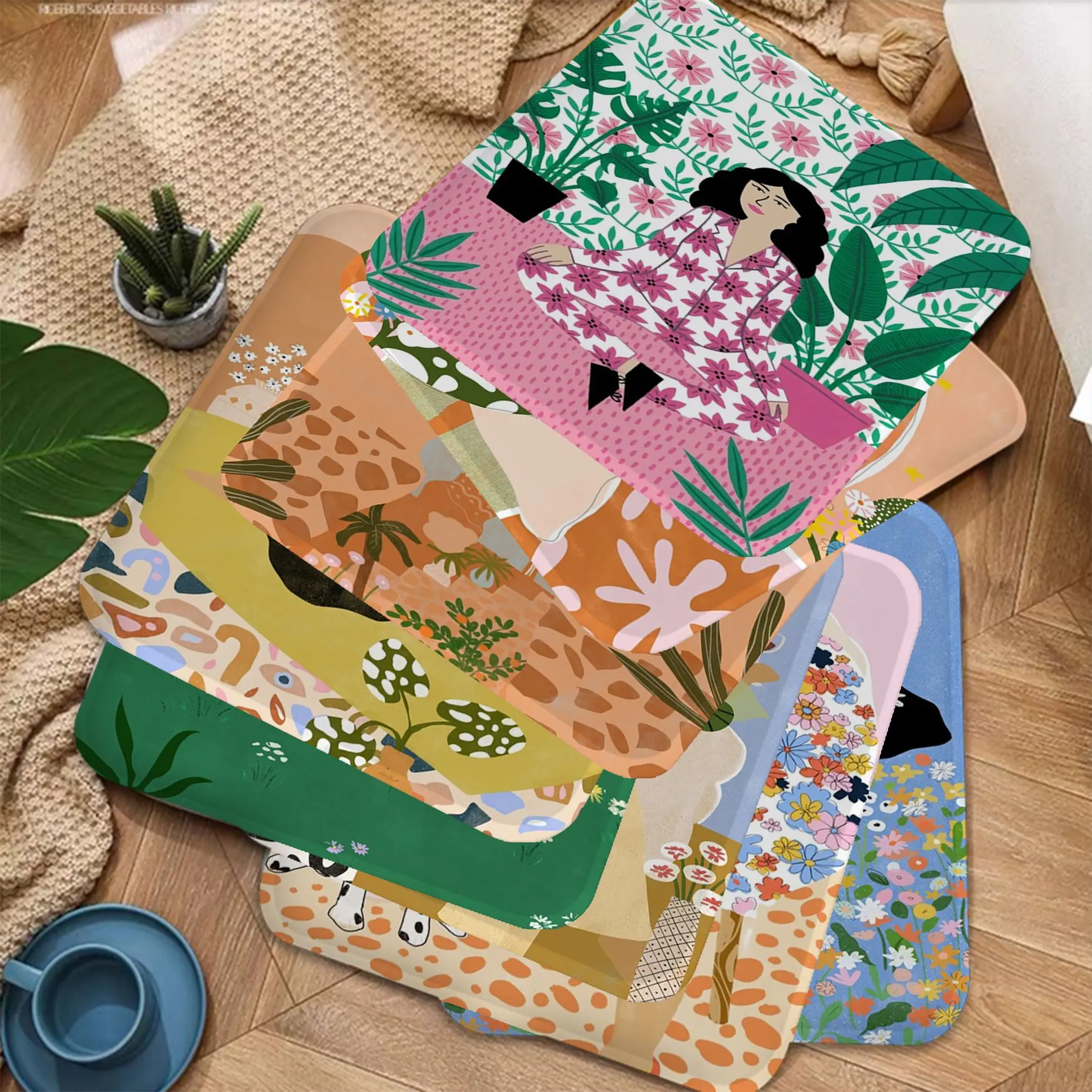 

Abstract Yoga Girl Fruit Forest Animal Art Plush Cushion Home Back Cushion Soft Comfortable 50x50cm Chair Cushions