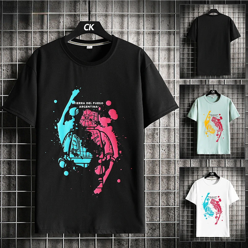 

22SS New Fashion Print T shirt Round Neck College Style Casual Top Men Women Couple Tops Summer Dating Essentials Black White