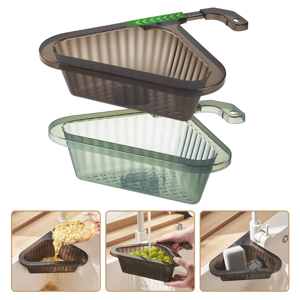 

Kitchen Sink Filter Basket Corner Drain Strainer Basket Triangular Sink Storage Multi-Functional Hanging Filtering Draining Rack