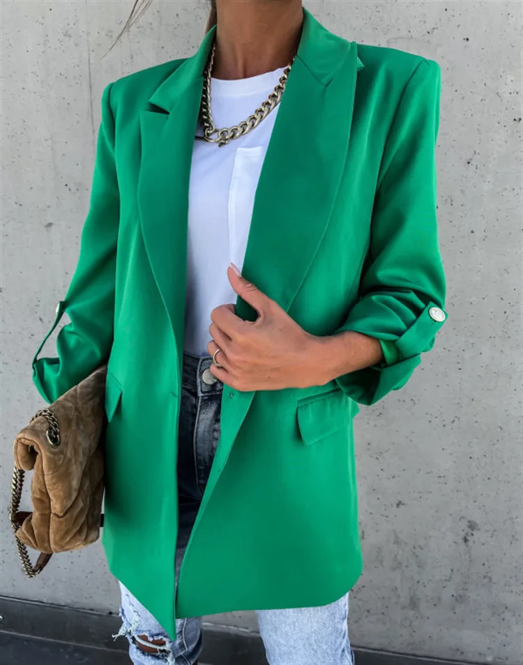 

2022 Elegant Ladies Commuter Solid Color Suit Short Slim Fit Blazer Top Casual Long Sleeve For Women