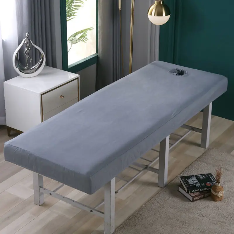 

Solid Color New Striped Massage Table Bed Fitted Sheet Elastic Full Cover Rubber Band Massage SPA Bed Cover With Face Hole