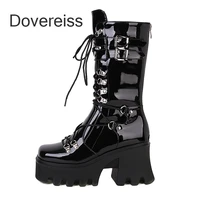 dovereiss fashion square toe matin boots sexy winter sexy block heels ladies boots half boots cross tied 40 41 42 43 44