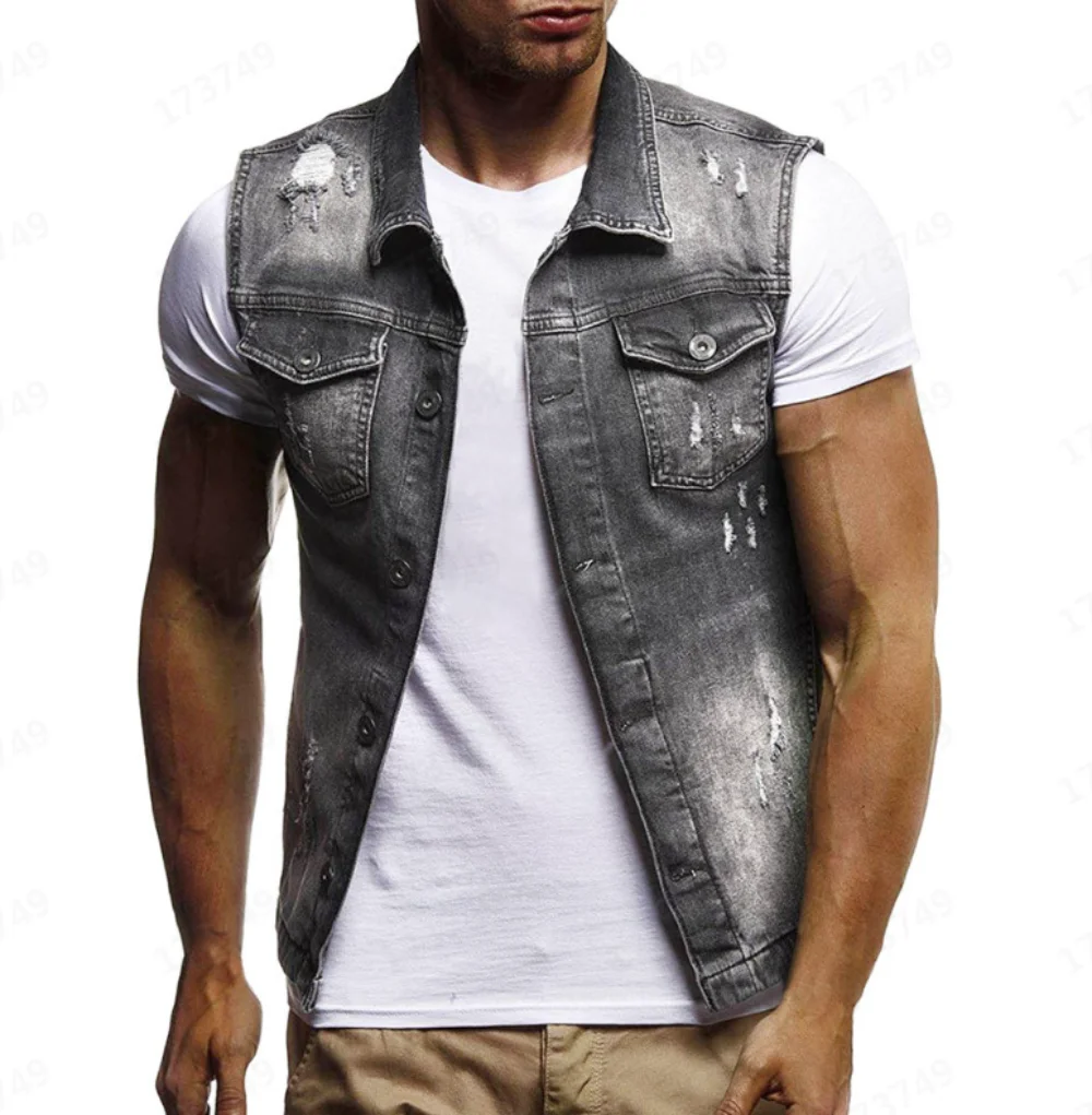 

Мужской ковбойский жилет без рукавов, стрейч с отворотами и карманами