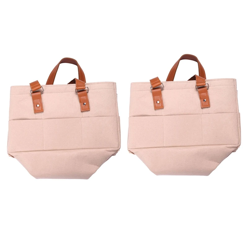 

2X Baby Diaper Caddy Organizer, Eco-Friendly Felt Basket Bag With Customizable Compartments, Leather Handles