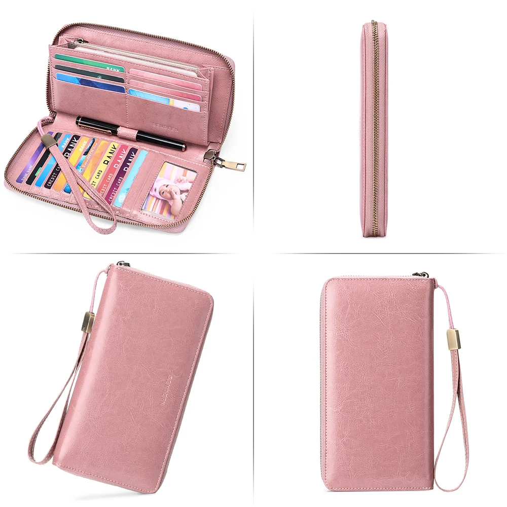 Wallets for Women Large Capacity Zipper Coin Purse Genuine Leather Card Holder Multi Card Organizer Cell Phone Wristlet Handbag