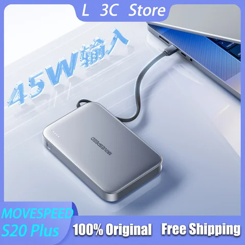 MOVESPEED S20 Plus Магнитный внешний аккумулятор 20000 мАч Power Bank большой емкости Встроенный кабель Двусторонняя быстрая зарядка Портативный внешний аккумулятор