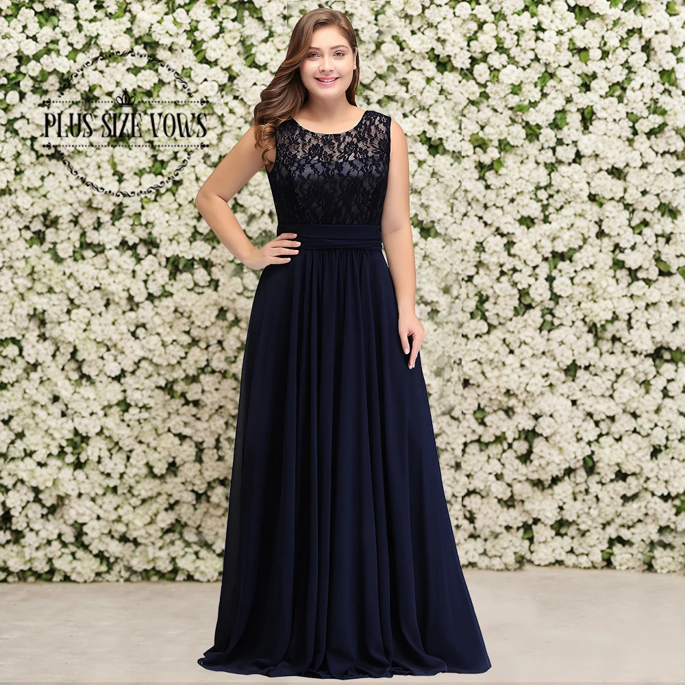 Плюс размер Vows без рукавов A Line Кружевные длинные вечерние платья для женщин