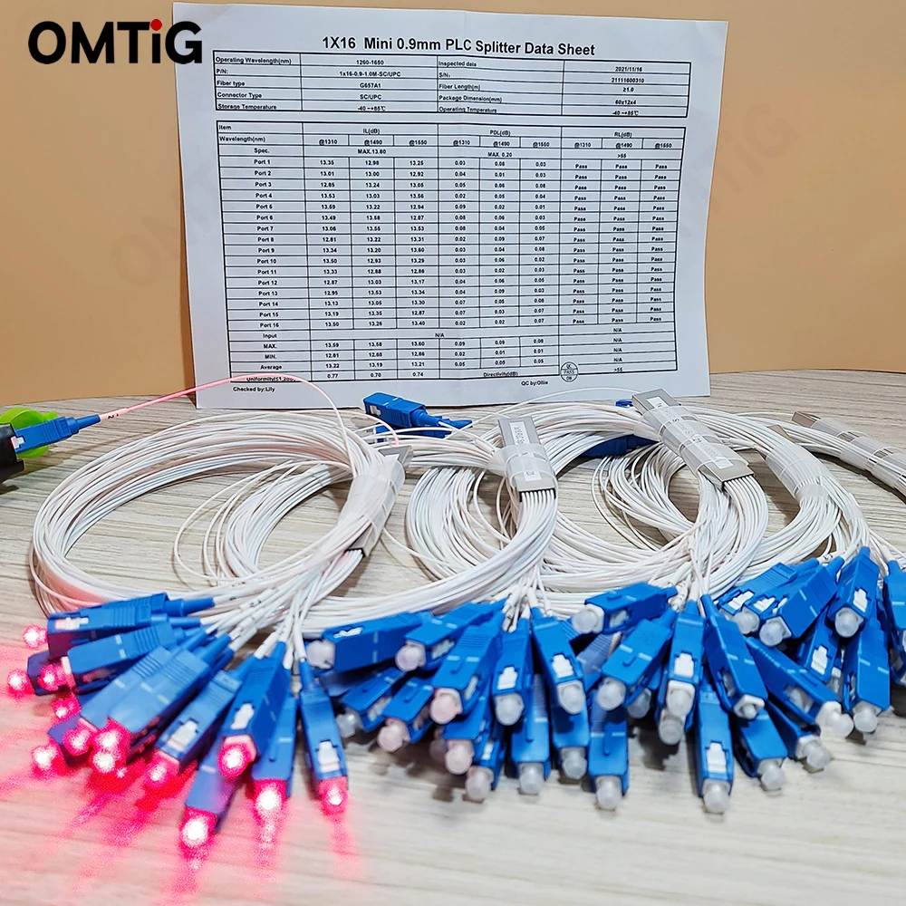 Fiber Optic PLC Splitter 1*2 1*4 1*8 1*16 SC UPC Connector 10pcs/lot 0.9mm Steel Tube SC/UPC Mini Blockless G657A1 0.9mm 1M