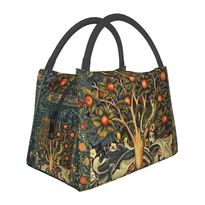 

William Morris Woodpecker In Fruit Tree Insulated Lunch Bags for Camping Travel Birds Rabbits Floral Thermal Cooler Lunch Box
