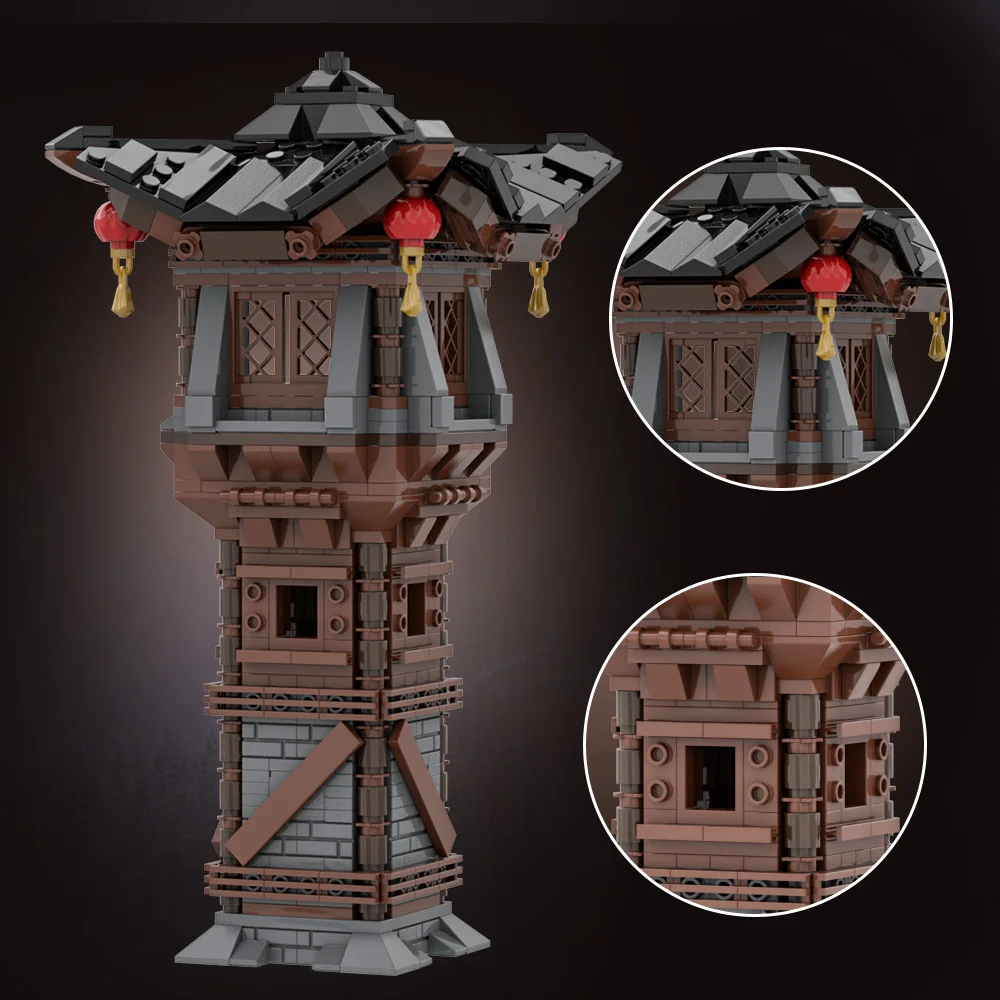 Фото Gobricks MOC модульные азиатские часовые башни строительные блоки львы рыцари часы TowerBricks DIY собранная игрушка для детей подарок №5