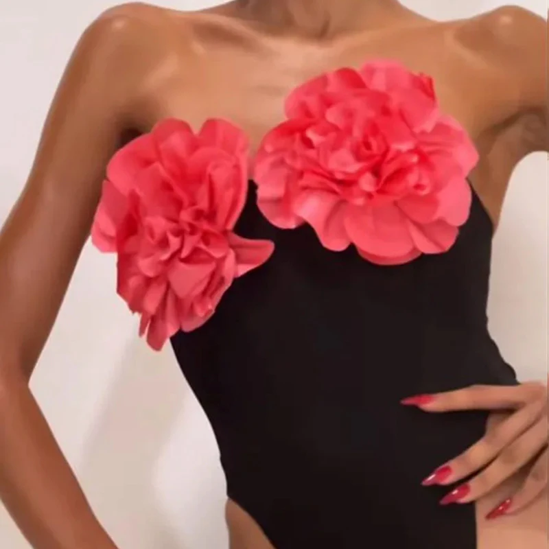 MSMUSI 2024 новая мода женское сексуальное боди без бретелек с 3D цветочным принтом в