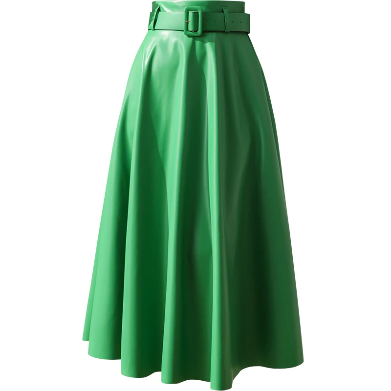 

Юбка Wisher & Tong из искусственной кожи с высокой талией, модная плиссированная юбка в Корейском стиле, черные, зеленые элегантные женские длинные юбки, Осень-зима 2022