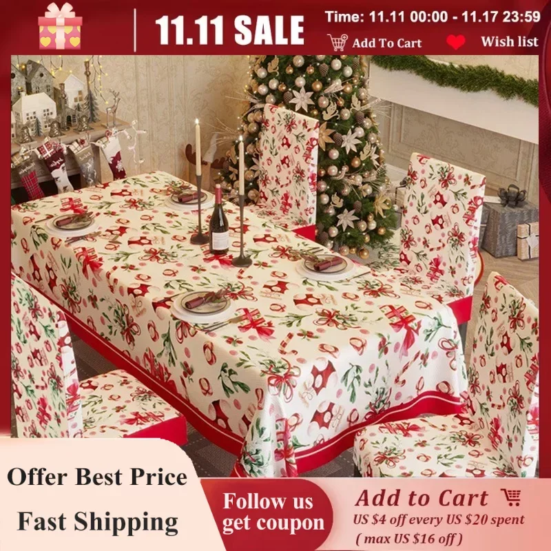 

Christmas Table Cloth Dining Chair Cover Xmas Party Rectangle Tablecloth Dinner Chairs Slipcover for Party Xmas Gifts New Year