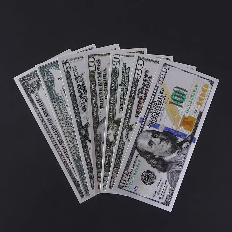 Банкноты памятные посеребренные 1 2 5 10 20 50 100 долларов 7 шт.