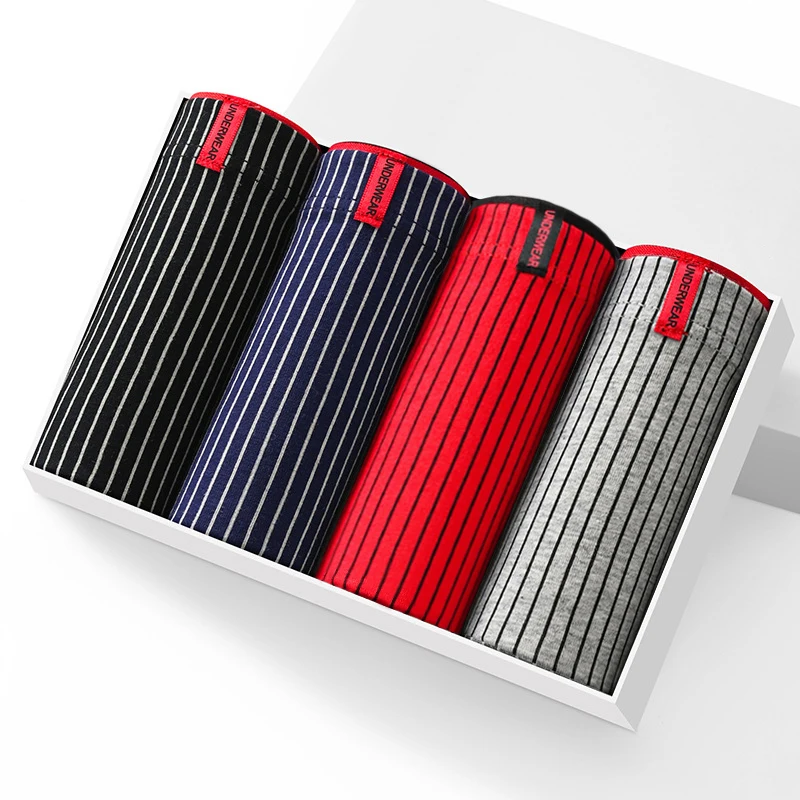 Мужские хлопковые трусы-боксеры в полоску 4 шт