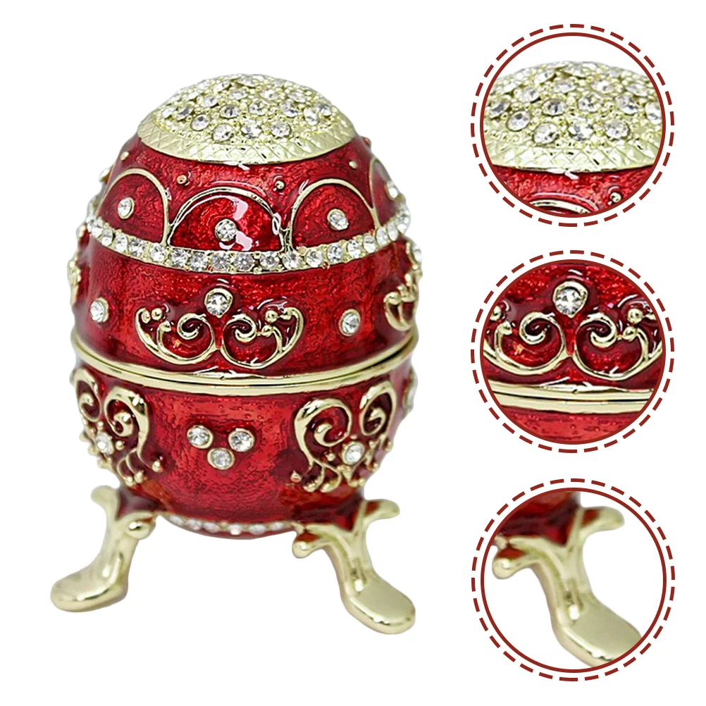 

Egg Jewelry Box Trinket Enameled Case Decor Ring Rhinestone Vintage Dish Artificial Earring Holder Rings Tray Boxes Ornament