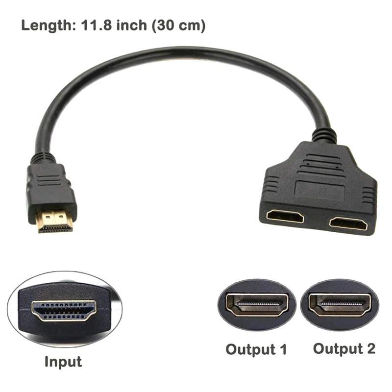 HDMI Splitter Cable Male 1080P To Dual HDMI Female 1 To 2 Way HDMI Splitter Adapter Cable, Support Two TVs At The Same Time