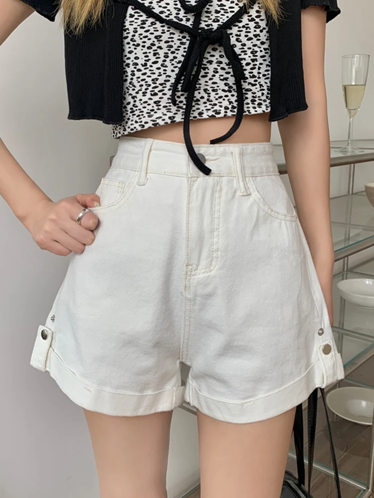 Streetwear Women High Waist Wide Leg Blue Denim Shorts Spring Summer Female Loose Retro Jeans Shorts Bottoms