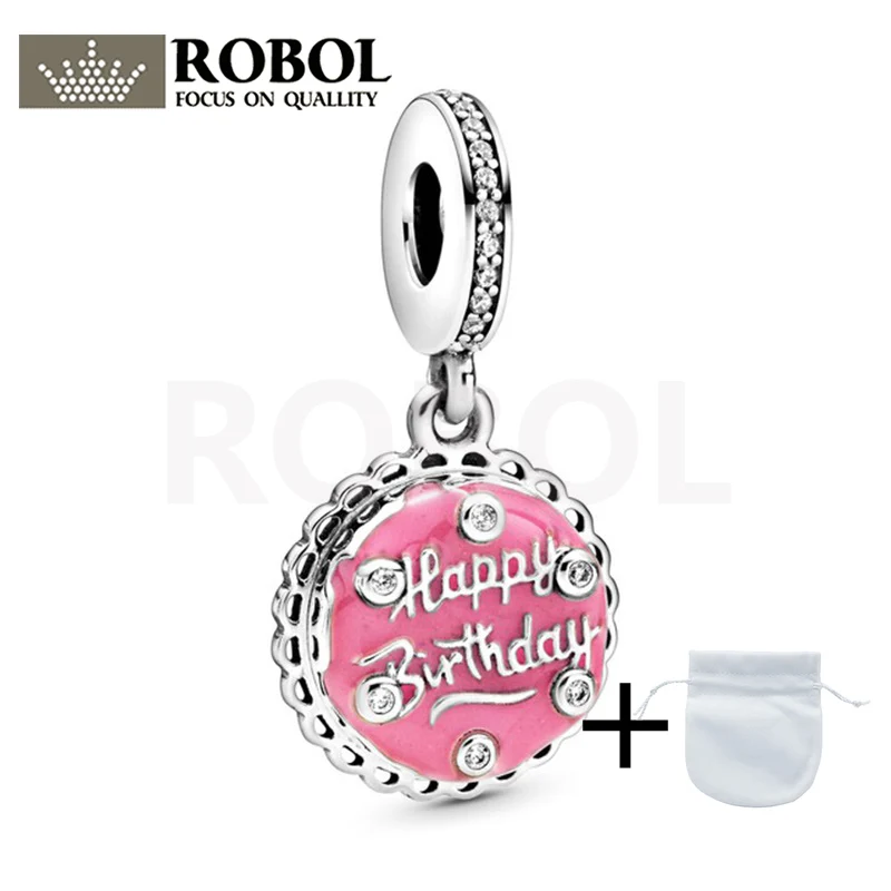 

798888C01 2021 Mother's Day 100% 925 Sterling Silver Pink Birthday Cake Dangle Charm Pendent Jewelry for Women