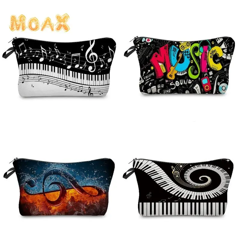 

Music Notes Print Cosmetic Bag Women Portable Piano Guitar Organizer Makeup Bags Kids Canvas Small Purse Cosmetic Storage Cases