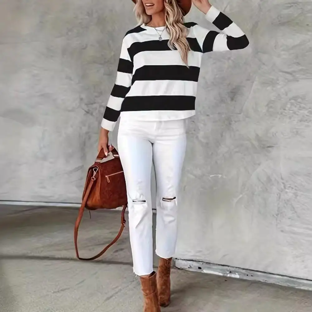 Супермягкие женские топы полосатые пуловеры с цветными блоками повседневная