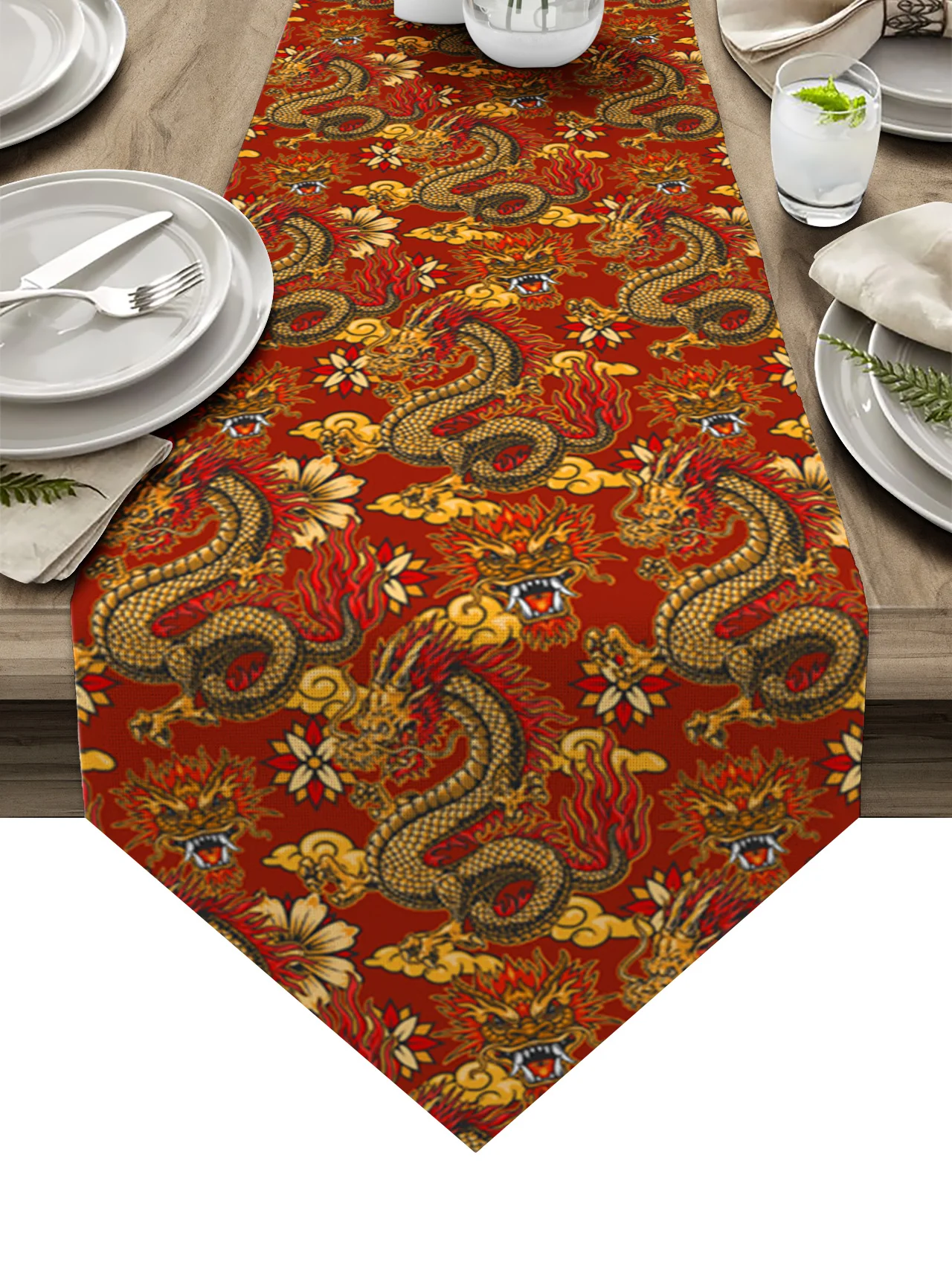 

Текстура китайского дракона настольная дорожка праздничный кухонный обеденный стол Декор осень для улицы домашвечерние вечеринка