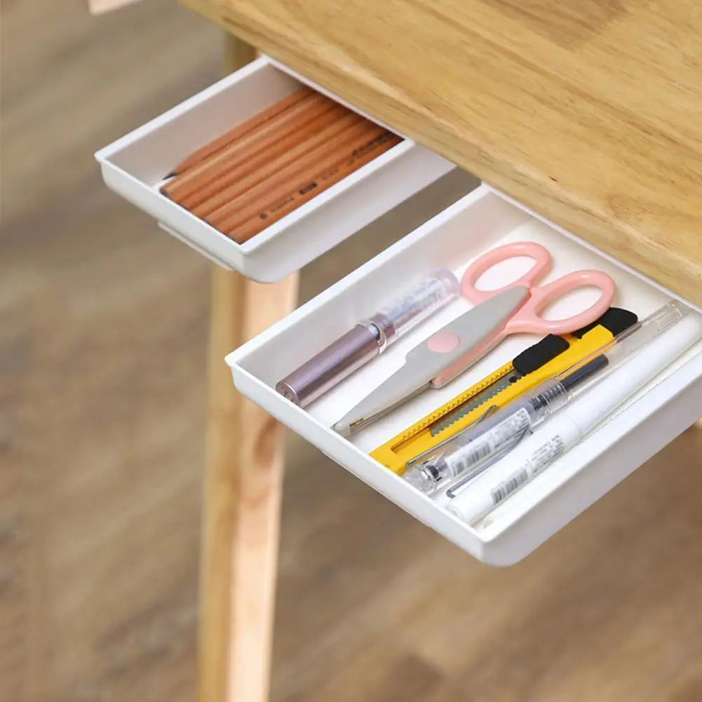 

Hidden Storage Box Self-Adhesive Under Desk Drawer Stationery Under Organizer Supplies Makeup Case Table Holder Paste Penci K1D3