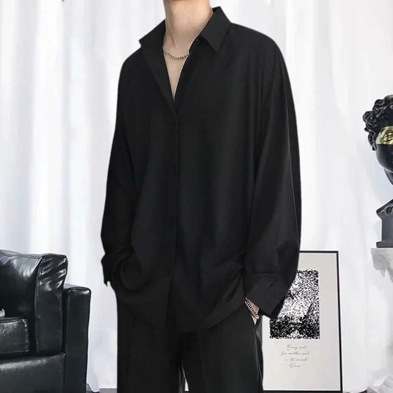 

Black Shirts for Men Korean Fashion Long Sleeve Loose Leisure High Hanging Feeling No Iron Shirt Men's Shirt